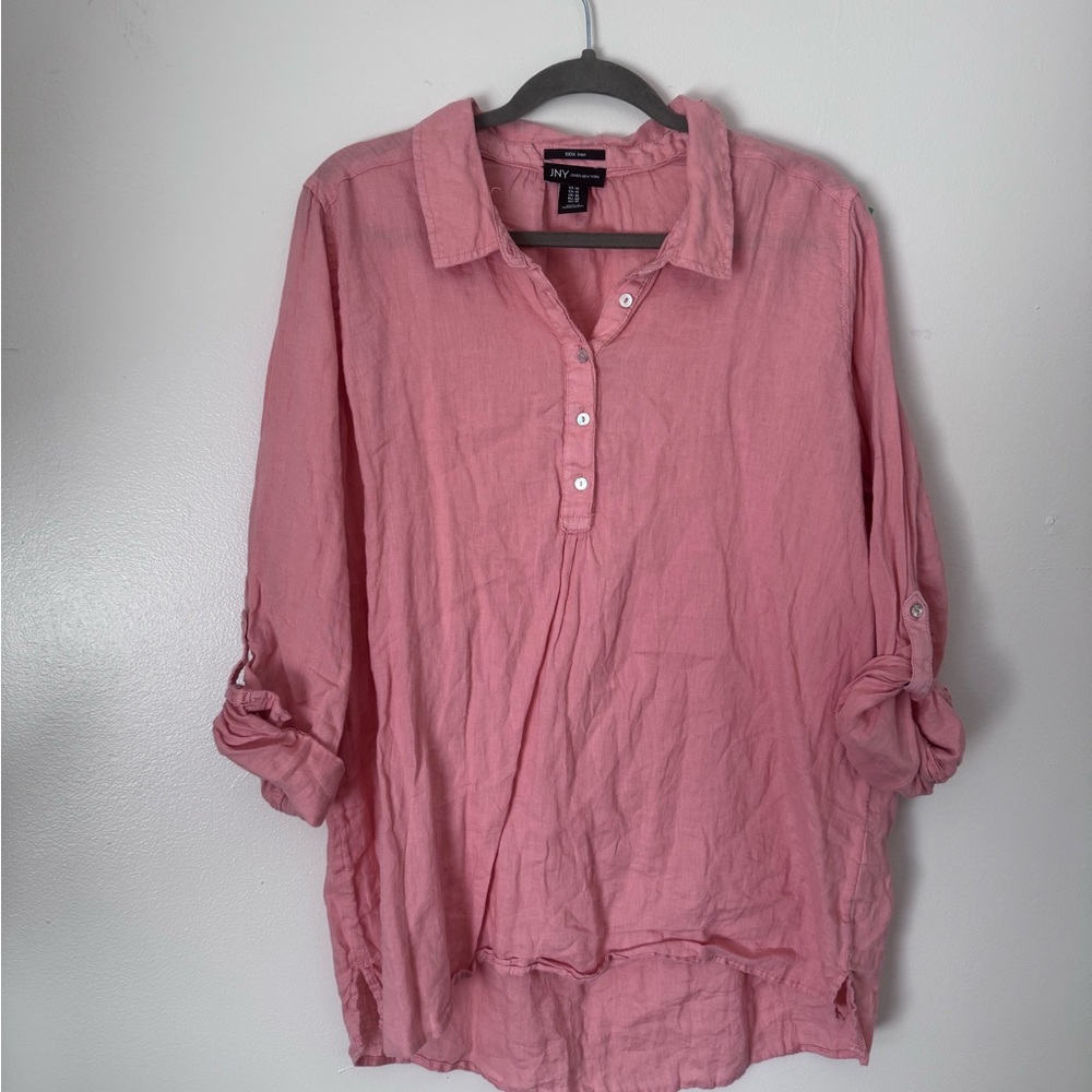 Jones New York 100% linen Pink Button Front Tunic 1x